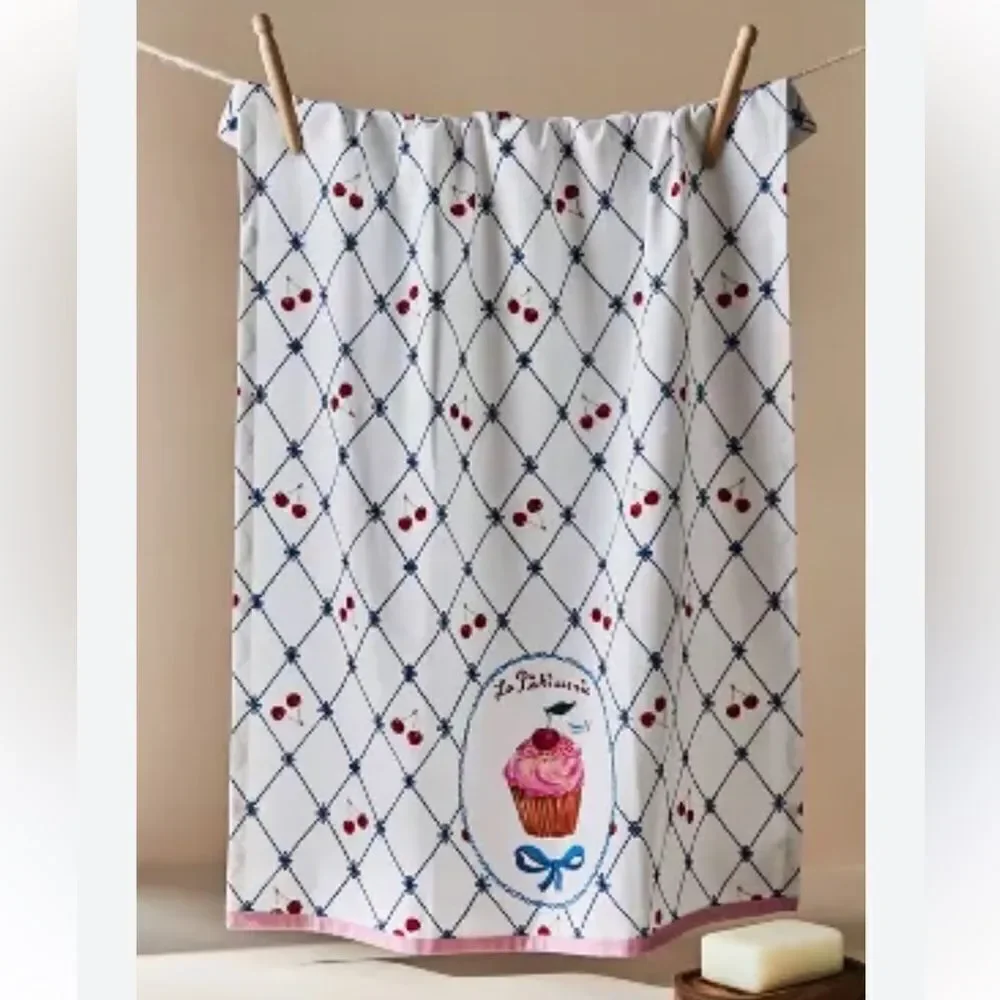 Nathalie Lete x Anthro La Patisserie Yummi Cherry Cupcake Print Dish Towel